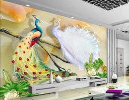 Wallpapers Custom 3d Mural Wallpaper Tv Backdrop Lotus Peacock Murals For Living Room