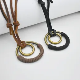 Pendant Necklaces Punk Jewellery Vintage Spiral Circles Hand-woven Leather Rope Necklace For Men Women Unisex Boho