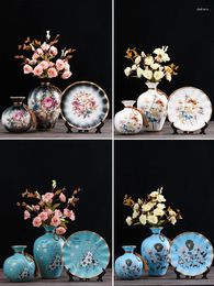 Vases Chinese Ceramic Vase Fake Flowers Ornaments Crafts Home Furnishing Livingroom Table Figurines Decoration Office Desk Plate Decor