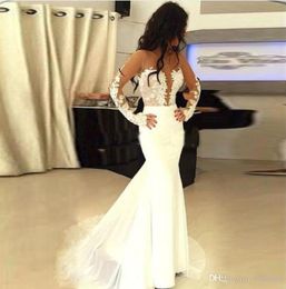 New Mermaid Wedding Dresses Sexy Deep V Neck Sheer Long Sleeves Lace Chiffon Illusion Sweep Train Bridal Gowns Plus Size Custom3223943