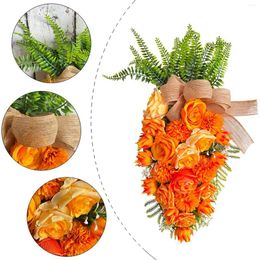 Decorative Flowers Easter Carrots Shaped Hanging Upside Down Flower Wreath Outdoor Courtyard Simulation Garland