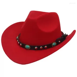 Berets Western Cowboy Hat Tibetan Style Top Ladies Roll Brim Cowgirl Cap Jazz Fedora Hats Felt Ethnic For Women Men