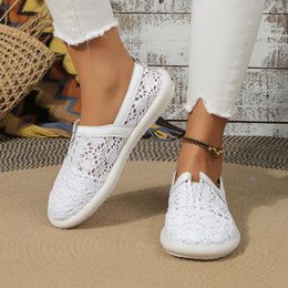 Casual Shoes Ladies Lace Hollow Out Breathable Soft Bottom Flat White Female Footwear Walking Mesh Sneakers