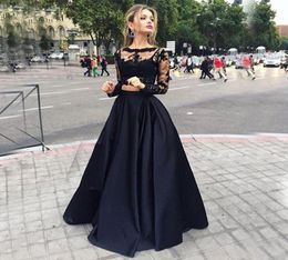 Black Two Pieces Graduation Evening Dresses Lace Long Sleeve Crop Top Prom Gowns 2 Piece Celebrity Dresses Long Floor Length9069041