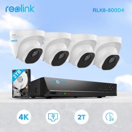 System Reolink 4K security camera system AI human/car 8MP PoE NVR Recorder 4K PoE IP Cameras with 2TB HDD for 24/7 recording RLK8800D4
