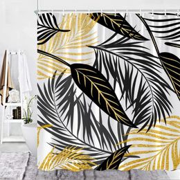 Shower Curtains Golden Black Leaves Art Plants Flowers Home Decors Polyester Fabric Bathroom Curtain Bath Accessies Set Washable