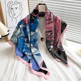 Scarves 90X90cm Kerchief Print Headcloth Luxury Design Square Silk Fashion Sunscreen Muffler Shawl Bandanna Foulard