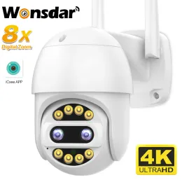 Cameras WIFI IP Camera Outdoor 4K 8X Zoom Wireless CCTV Camera 2K HD P2P Security PTZ Camera 2.812mm Dual Lens Video Surveillance iCSee