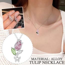 Pendant Necklaces Vintage Elegant Tulip Flower Necklace French Style Jewelry Wedding Party Gift For Women Girl F3I8