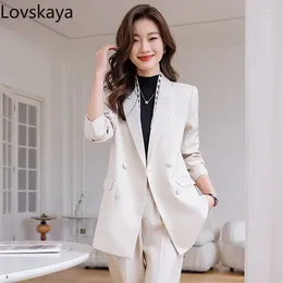 Women's Two Piece Pants Casual Versatile Beige Suit Jacket High-end Top Women Autumn Korean Loose Fitting Professional