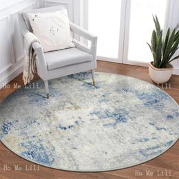 Carpets Blue Modern Abstract Round Flannel Rug Washable Entryway Circle Soft Bedroom Mat Contemporary Indoor Floor Carpet
