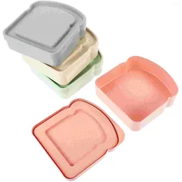 Plates 4 Pcs Sandwich Box Picnic Bread Holder Microwave Storage Container Bamboo Fiber Outdoor Activity Case Child Soup Bowl