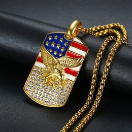 European and American fashion hip-hop HIPHOP jewelry gold-plated diamond American eagle pendant necklace trendy clothes ornaments