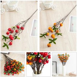 Decorative Flowers Artificial Pomegranate Branches 9 Heads With Leaves Modern Simple Pastoral Nordic Style For Party Wedding Home Decoration