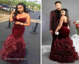 Sexy Burgundy Black Girls Sweetheart Prom Dress South African Long Ruffle Organza Graduation Evening Party Gown Custom Made Plus S4067336