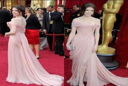 Pink Elie Saab Evening Dresses Celebrity Gowns Off Shoulder Chiffon Lace Side Split Fomal Dress Flower Ruched Red Carpet Dresses B3537857