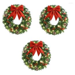 Decorative Flowers Christmas Wreaths With LED Lights Lighted Artificial Wreath Bow Ornament Holiday Decoration Rattan