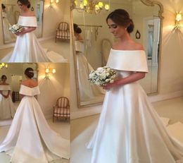 Modest bateau neck Arabic country Wedding Gowns Bridal Dresses Satin elegant slim court train cheap plus size A Line Wedding Dress2729390