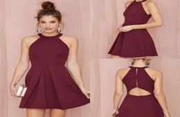 Simple Junior Burgundy Cocktail Dresses Halter Short Prom Dress Sleeveless Evening Party Gowns 2018 Cheap Homecoming Dress2733163