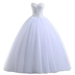 Dresses Beaded Tulle Ball Gown Wedding Dress 2020 White Ivory Floor Length Bridal Gowns New Bride Dresses Vestidos De Novia Sweetheart/off