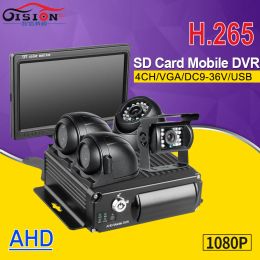 System 4CH 1080P H.265 Mobile Vehicle Car DVR MDVR Video Recorder with 4 X2.0MP Rear Side Front Camera for Truck Van Bus RV 7" VGA