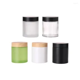 Storage Bottles Glass Jars Green Black White Clear Cosmetic Containers Plastic False Wood Lid 100G Refill Bottle Empty Skincare Cream Pots