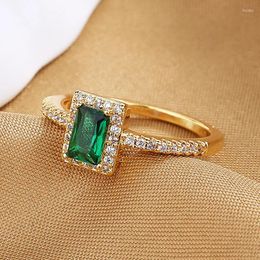 Wedding Rings Trendy Royal Blue Red Green Stone Square For Women Antique Gold Silver Colour Geometric Zircon Bands Party Jewellery