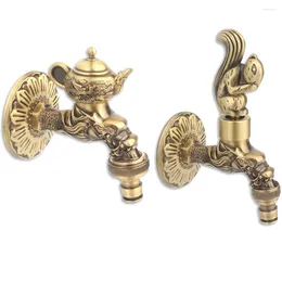 Bathroom Sink Faucets Antique Carved Bibcock Brass Faucet Copper Outdoor Garden Taps For Washing Machine