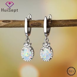 Earrings HuiSept Elegant Earrings 925 Silver Jewelry Oval Shaped Opal Zircon Gemstone Wedding Party Drop Earrings for Women Wholesale