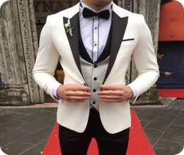 Ivory Suits For Wedding Groom Tuxedo Black Peak Design Man Outfit Tialored Bridegroom Attire Man Blazer Terno Masculino Three4630087