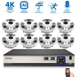 System POE Fisheye Camera CCTV Kit 4K 8CH NVR Security System Home 360 Panoramic Monitoring Camera System 8MP Video Surveillance Set