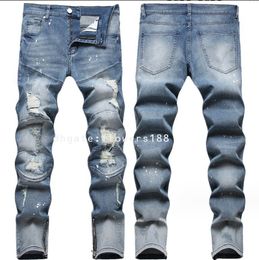 Men's Jeans Complex Nostalgic Horse Dot Hand Sprinkled Craft Hole Patch Foot Mouth Fashion Denim Trousers Kids Designer Jeans Kids Designer Jeans Boys