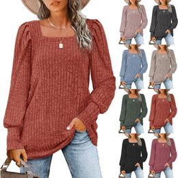 Women's T Shirts Long Sleeve For Women Trendy Casual Square Neck Tops Lightweight Sweaters