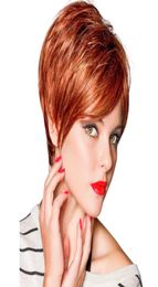 Short Pixie Cut Wig With Bangs Remy Brazilian Full Machine Made Top Human Hair Wigs For Woman Brown Straight Bob9748092