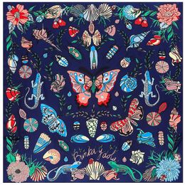 130cm Twill Silk Big Butterfly Insect Print Female Headscarf Shawl Scarf Neck Gaiter Kerchief Sunscreen Head Scarves Beach Towel 240325