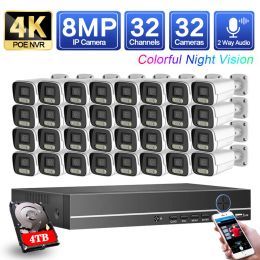 System HKIXDISTE 8MP Two Way Audio Camera indoor outdoor Colour Night Camera CCTV Video Surveillance Security System 32CH 4K POE NVR Kit