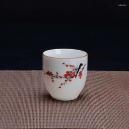 Tea Cups White Porcelain Hand Drawn Plum Blossom Individual Cup Ceramic Drink Single Kungfu Set