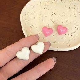 Stud Earrings Fashion Simple Sweet Temperament Pink Girl Heart Love For Women Cute Niche Female Jewellery Accessories Gifts