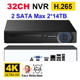 Recorder H.265+ 32CH 4K 8MP Face Detection NVR 2 SATA Max 2*14TB IP Network Security Video Recorder Motion Detect P2P CCTV NVR XMEye