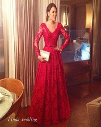 2019 Red Long Sleeves Evening Dress Elegant Lace Prom Dress Formal Event Gown Plus Size robe de soire vestido de festa longo3664857