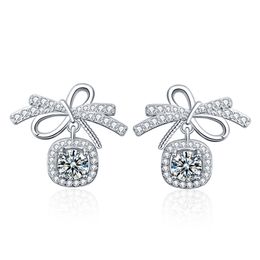 Women Luxury Mossanite Jewellery Sweet 925 Sterling Silver 0.5ct 1ct Bling Moissanite Diamond Bow Stud Earrings For Girls Women