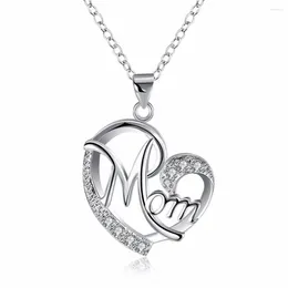 Pendant Necklaces Charms MOM Heart Mother's Day Crystal Silver Plated Women Necklace Jewellery Lady Stone Fashion Cute N849