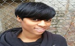 Human hair wigs glueless Pixie Cut short Machine made Natural Straight Lace Front Wigs for black women1026348
