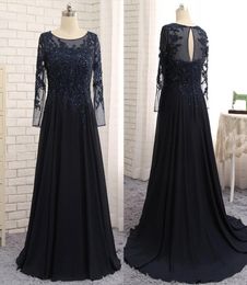 Navy Blue Mother Of The Bride Evening Dresses Long Sleeves Appliques Lace Aline Vneck Custom Made Winter Special Occasion Dresse9978889