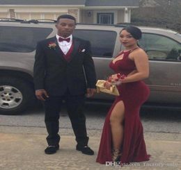 Burgundy Mermaid Prom Dresses Cutouts Split Long Sexy Maroon Evening Gowns Black Girl Fashion Couples Party Gowns1662953