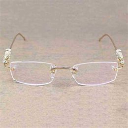 2024 Men's Luxury Designer Women's Sunglasses Vintage Leopard Rimless Clear Stone Transparent Glasses Frame Eyewear Men Accessories Oculos Eyeglasses