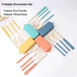 Dinnerware Sets Travel Eco-Friendly Wheat Straw Spoon Utensil Box Cutlery Set Fork Tableware