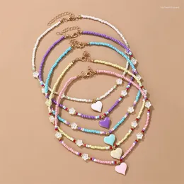 Pendant Necklaces Fashion Bohemian Beads Dainty Flower Heart Love Enamel Charm Women Girls Summer Choker Collar Necklace Jewelry