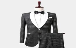 Fashion Gentleman Black White Polka Dot Tuxedo Suit With Shawl Lapel Mens Suits Custom Made Wedding Tuxedos Jacket Pants Vest Sl3816311