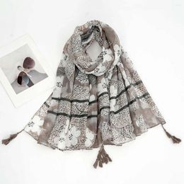 Scarves A Women's Multi-color Cotton And Linen Flower Leaf Print Tassel Scarf Shawl